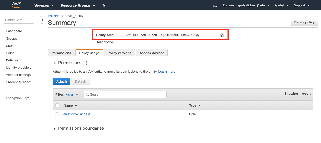 AWS Console Policy permissions