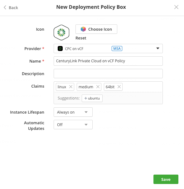 Lumen Private Cloud on VMware Cloud Foundation Policy Box