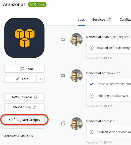 Self-register enabled in an AWS provider