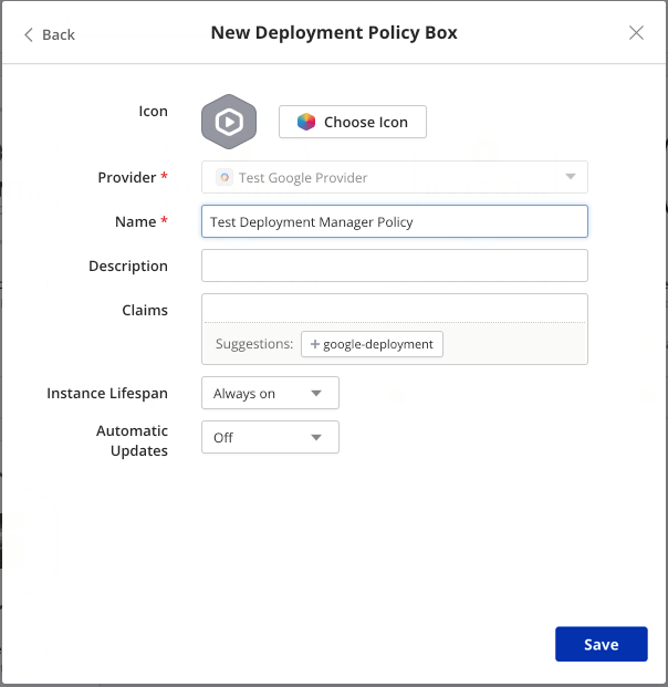 New Google Deployment Policy Box dialog