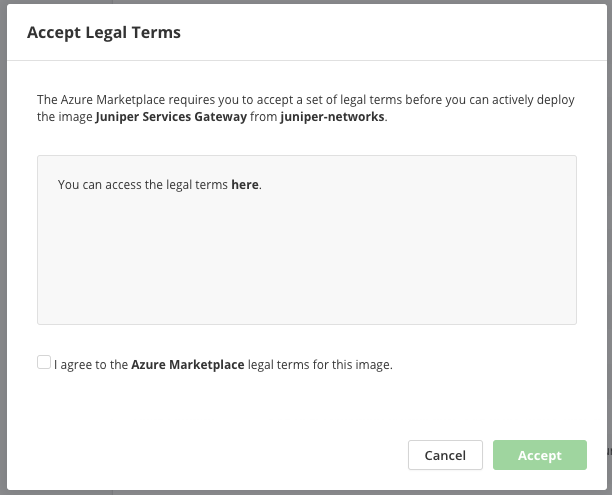 Microsoft Azure - Accept publisher terms dialog