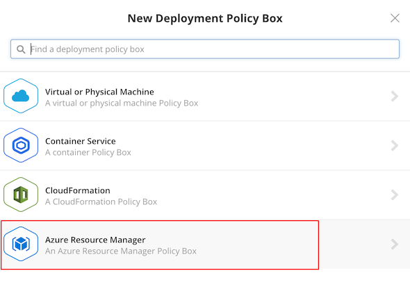 Microsoft Azure - Select ARM new deployment policy box