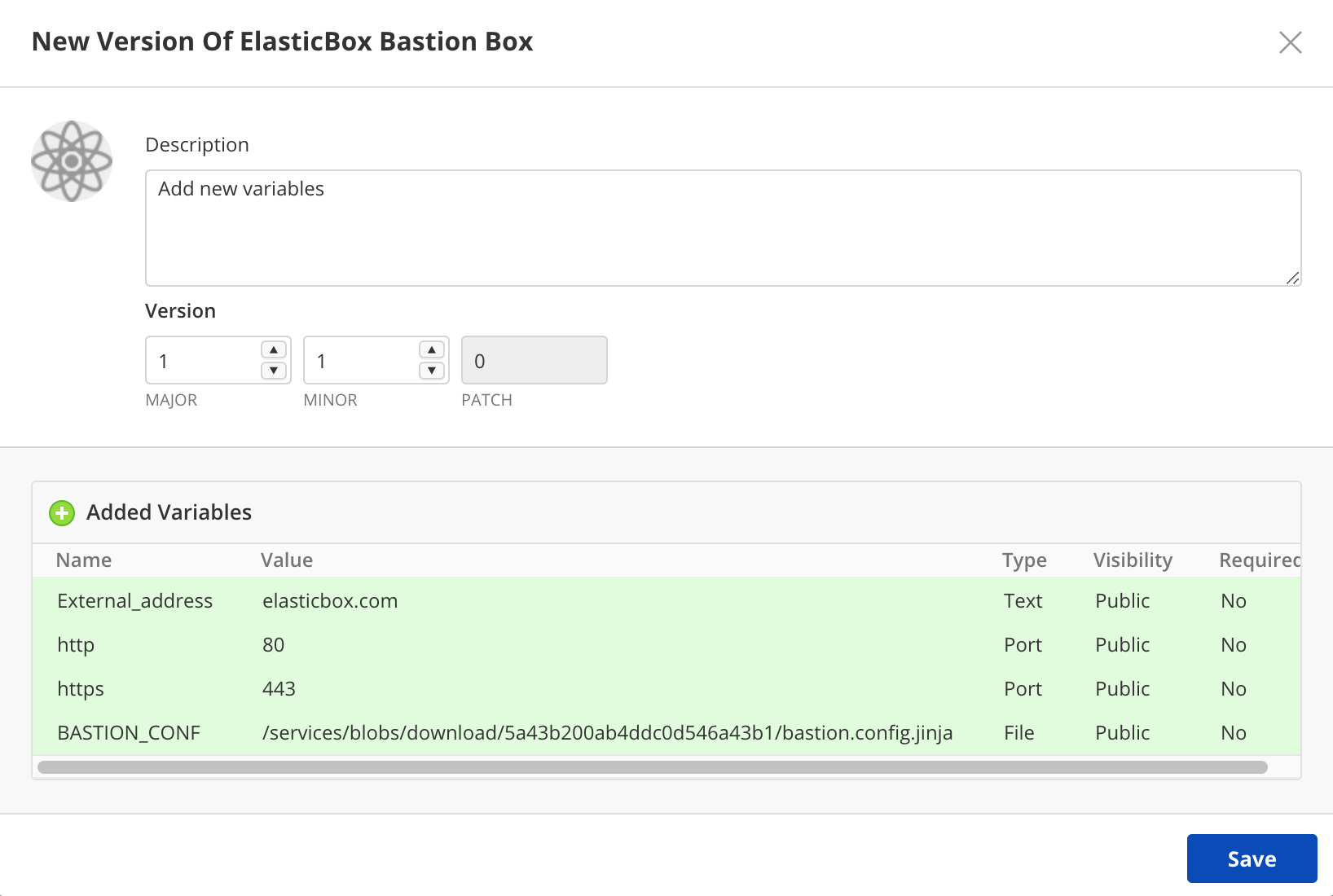 Version control - New version dialog