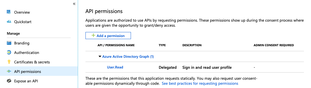 MS Azure Services add permission