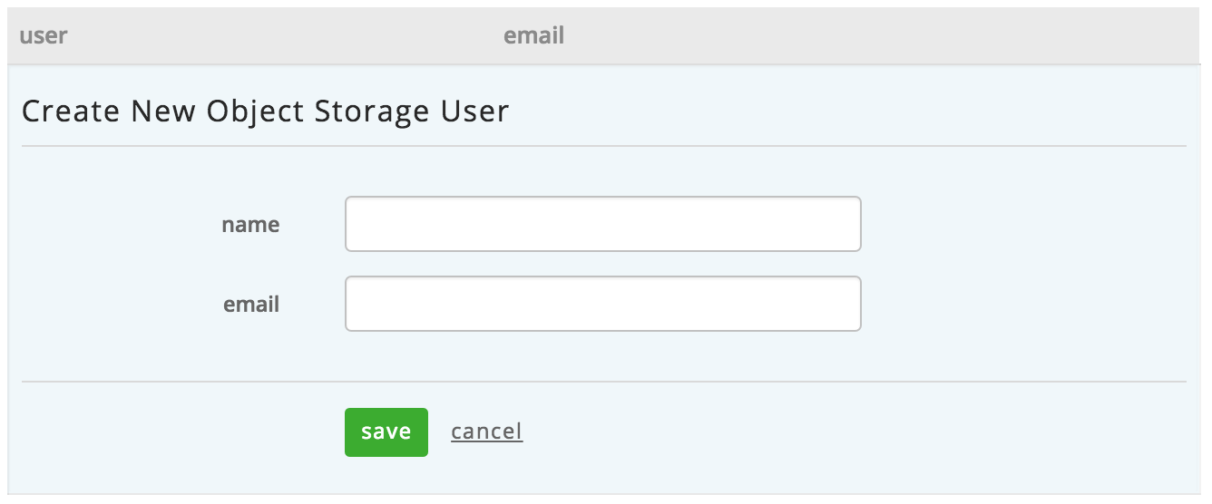 Create New Object Storage User dialog